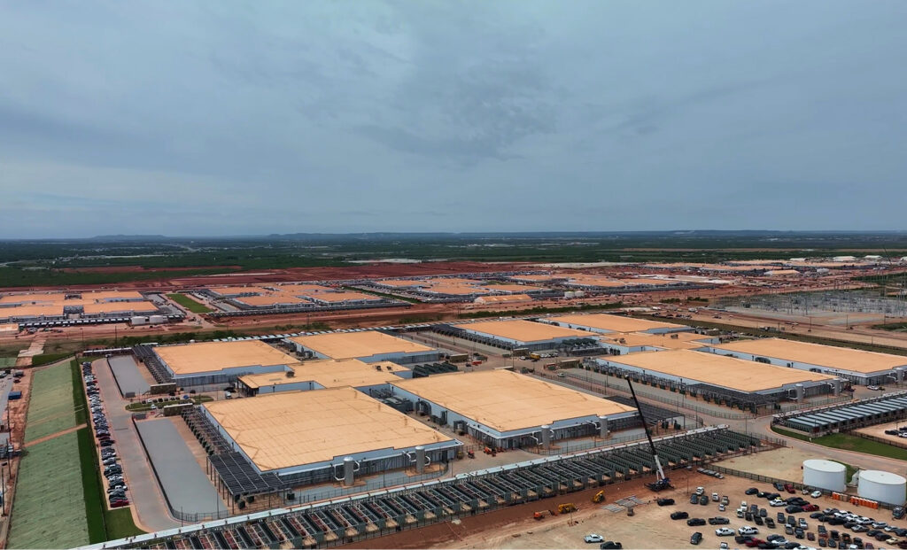 An aerial view of a massive data center campus under construction, a finalist project by DPR Construction.