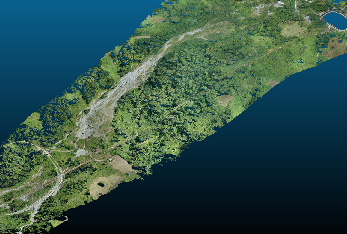 A detailed reality mesh of a large, vegetated land area for a renewable energy project, a finalist project by Aboitiz Renewables, Inc.