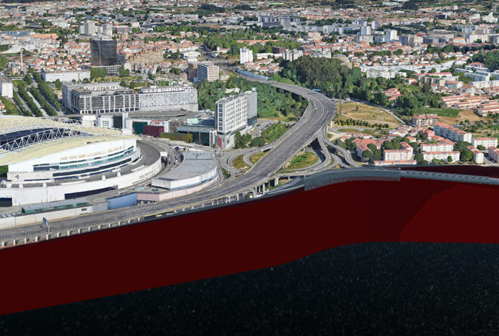 A digital rendering of the Porto Metro tunnel integrated with the cityscape, a finalist project by AYESA Engineering.