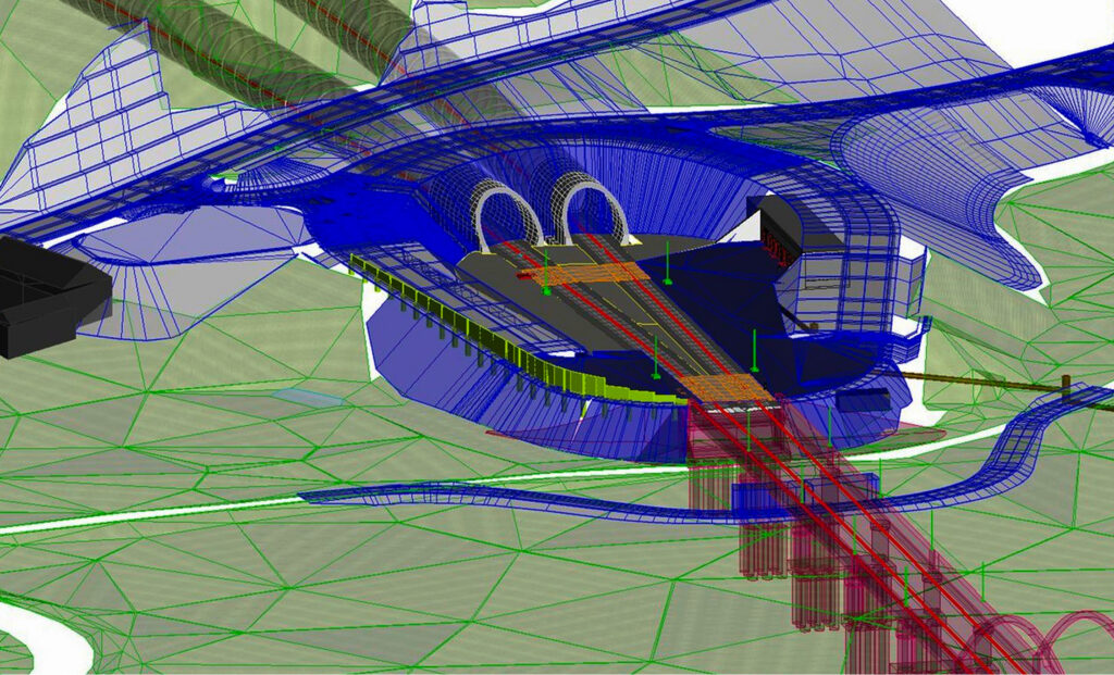 A complex 3D wireframe and solid model of the Praha–Beroun rail tunnel, a finalist project by SUDOP PRAHA a.s.