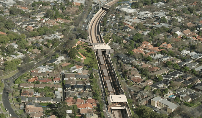software rendering of rail road system through neighborhood