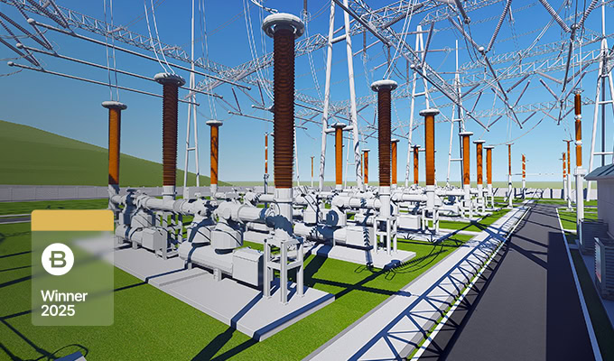 A large power plant featuring extensive wires and power transmission and transformation systems, enhanced by China Southern Power Grid’s GIS+BIM digital intelligence technology.