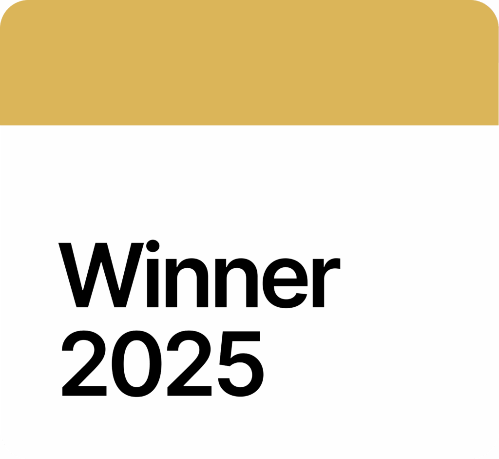 A graphic with a gold header and white background displaying the text "2025 winner" in bold black font, perfect for showcasing your achievement in the Single Project Template.