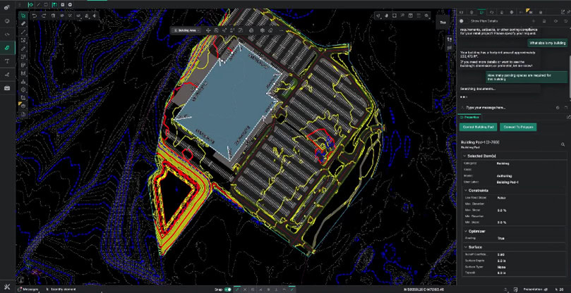 Bentley's OpenSite+, the first engineering application leveraging generative AI for civil site design, is now in limited availability. It delivers projects up to 10 times faster without sacrificing accuracy. (Image courtesy of Bentley Systems)